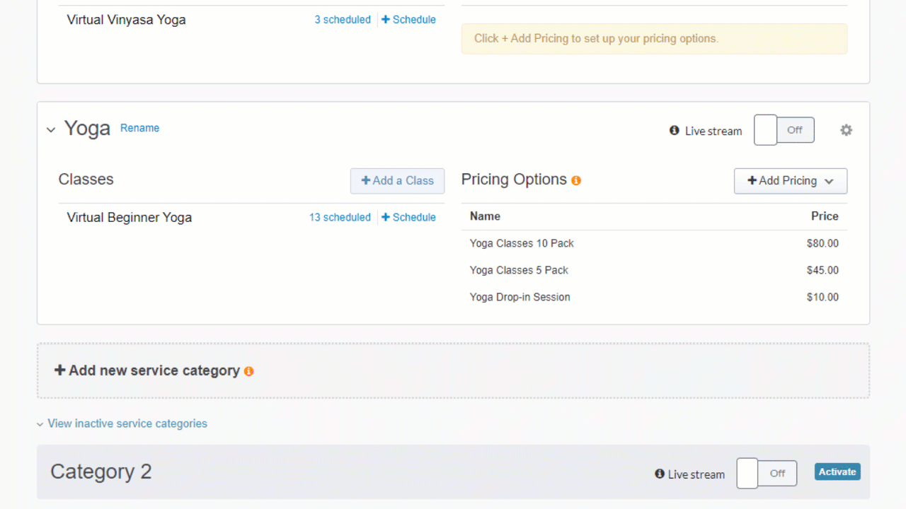 Updating scheduled classes