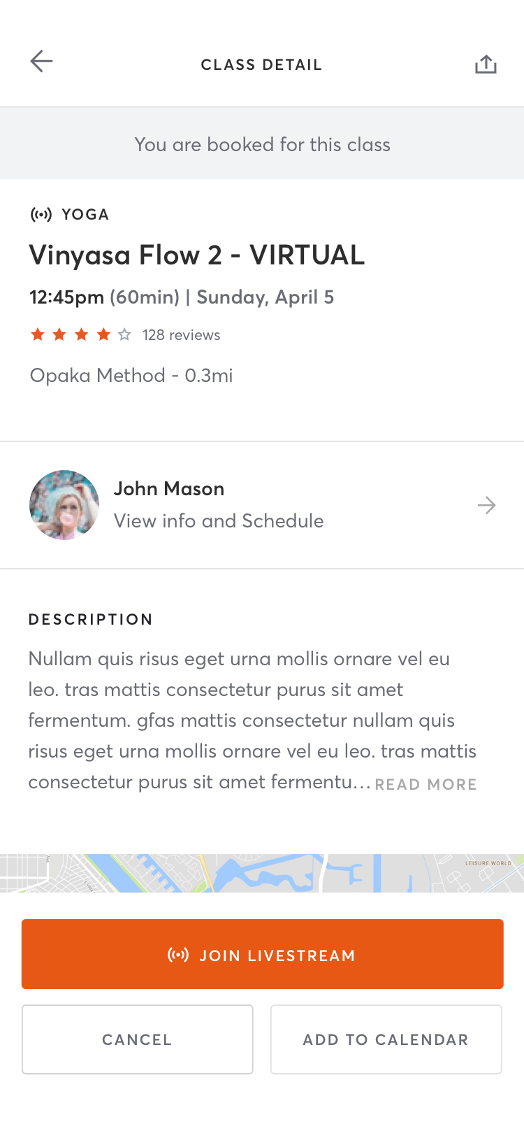 Android Mindbody app schedule