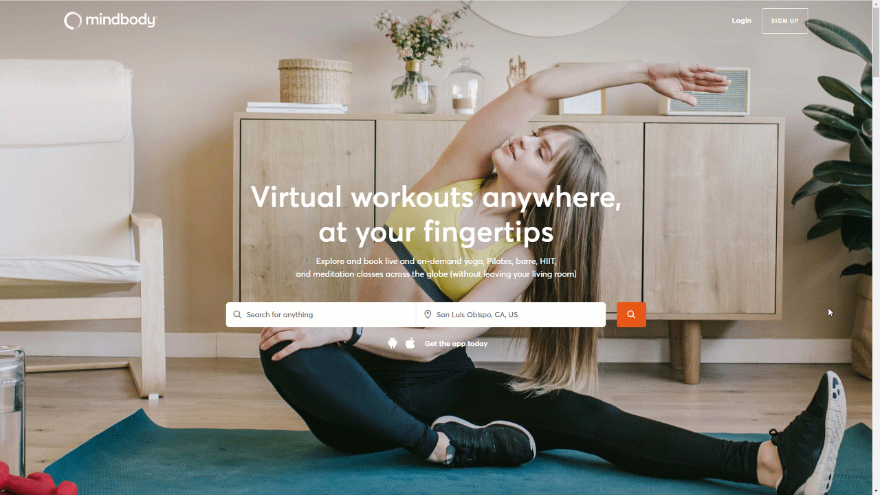 Mindbody.io virtual class search